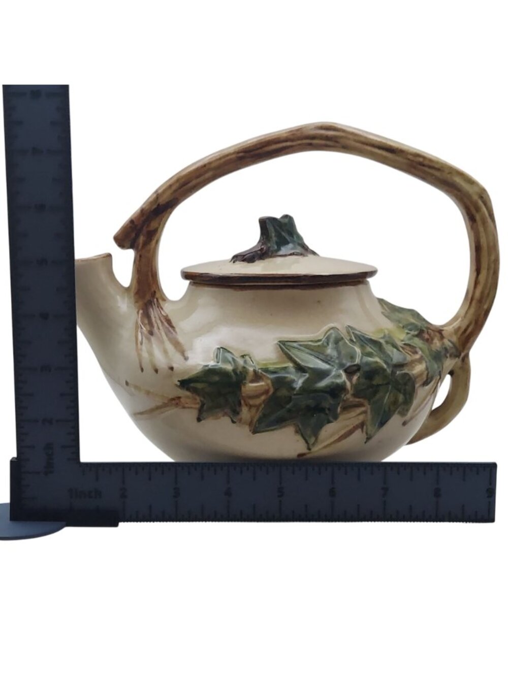 McCoy Pottery Ivy Teapot Tree Branch Handle Matching Lid Ceramic MCM Vtg 1940s - Picture 11 of 12
